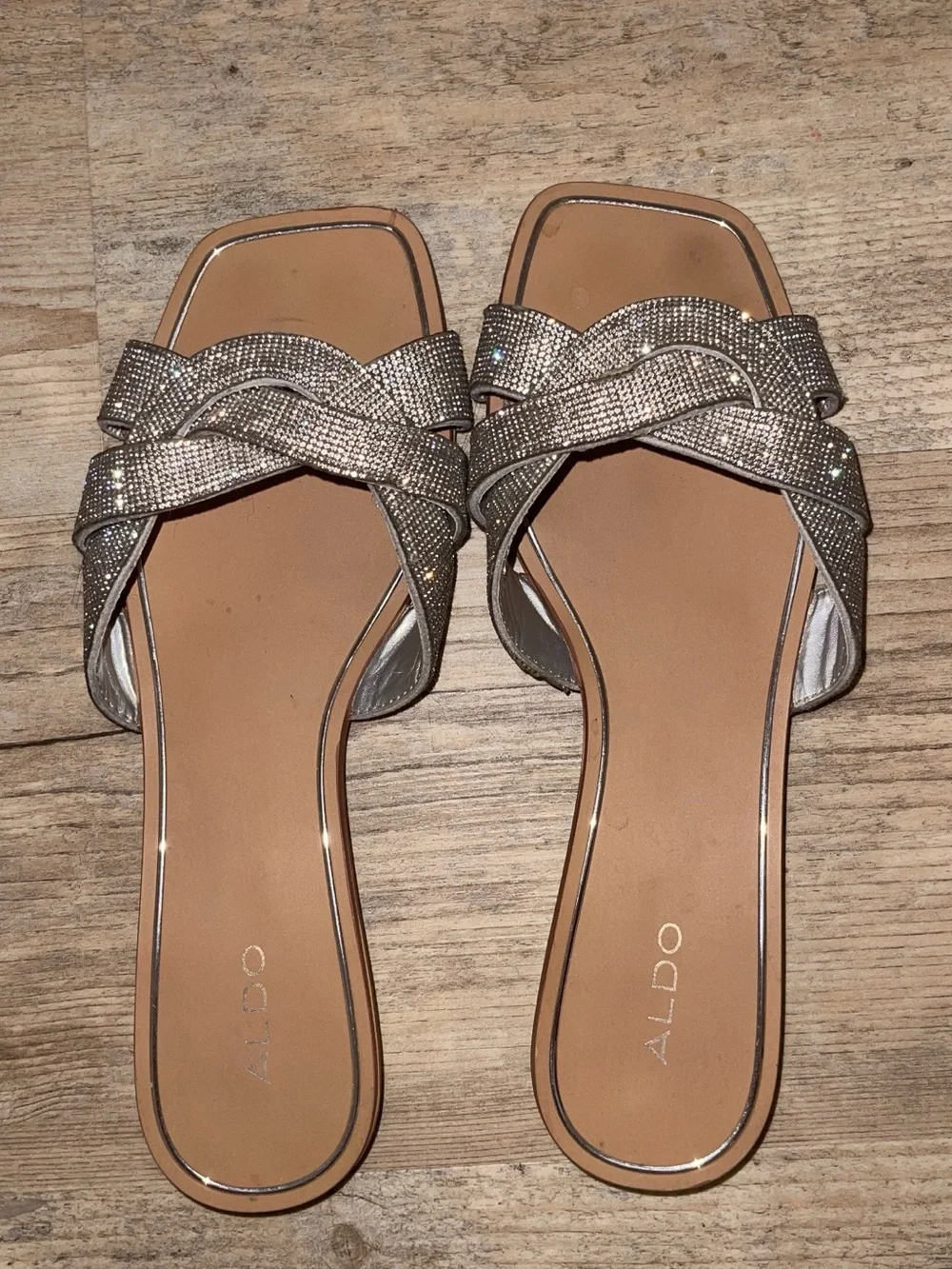 ALDO Silver Crystal Braided Slide Sandals